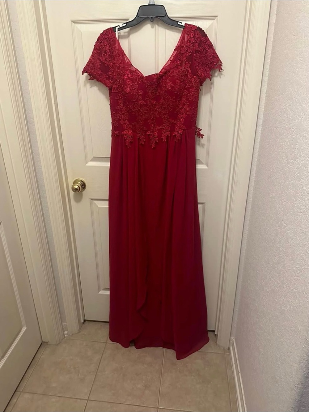 Red Lace Bodice Evening Gown